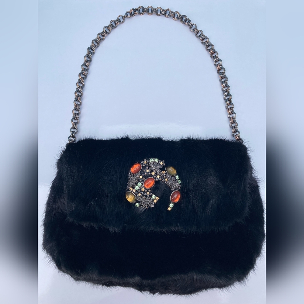 Mink BLOOMINGDALE Clutch Minibag Satchel Purse Black 👜